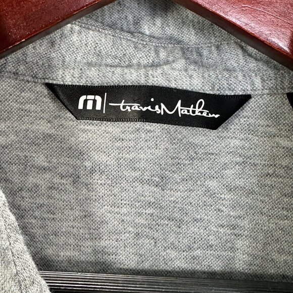 Travis Mathew Polo Shirt Mens Large Gray Stripe Short Sleeve Logo Split Hem - Picture 4 of 11
